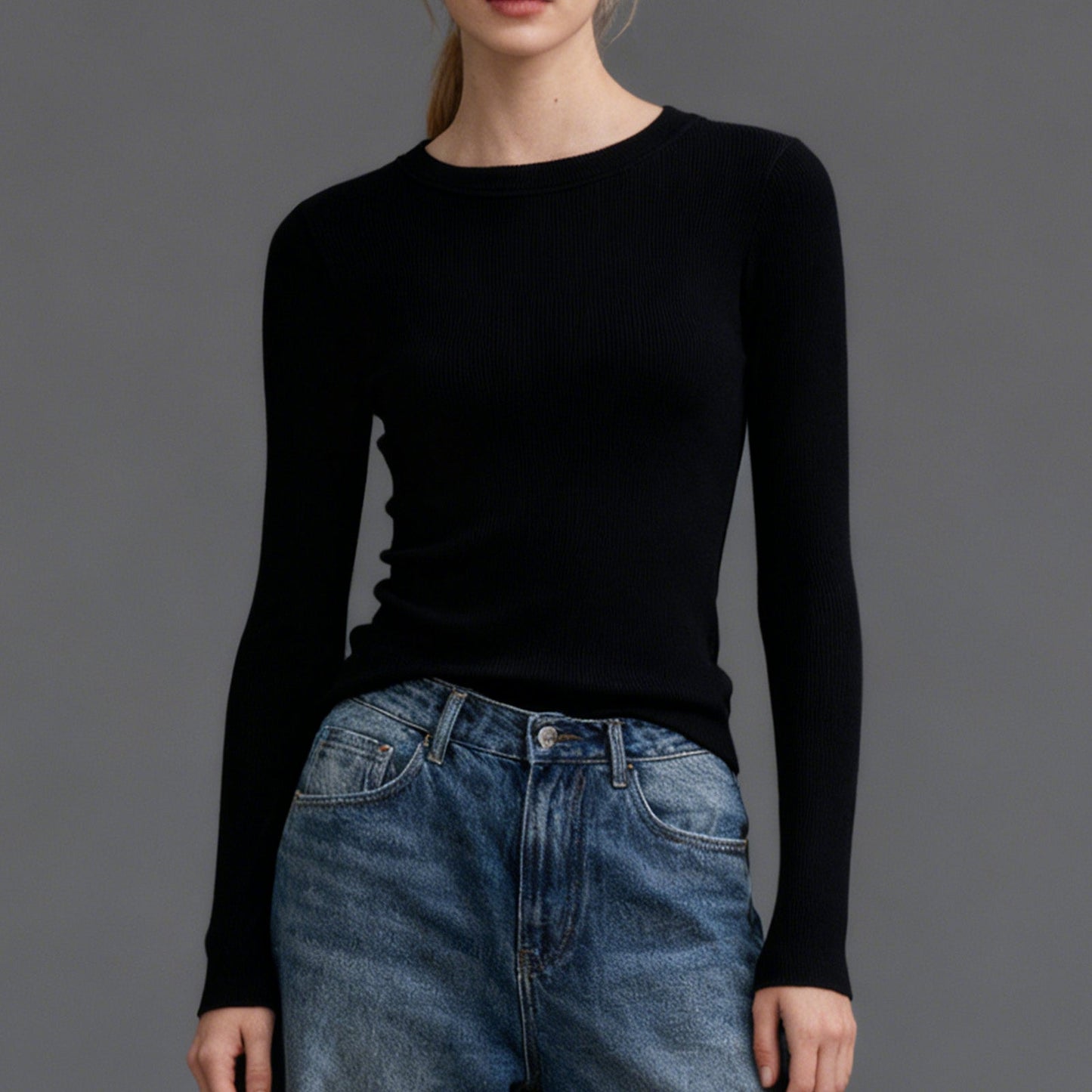 Εφαρμοστό Τοπ με Μακριά Μανίκια Rib