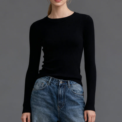 Εφαρμοστό Τοπ με Μακριά Μανίκια Rib