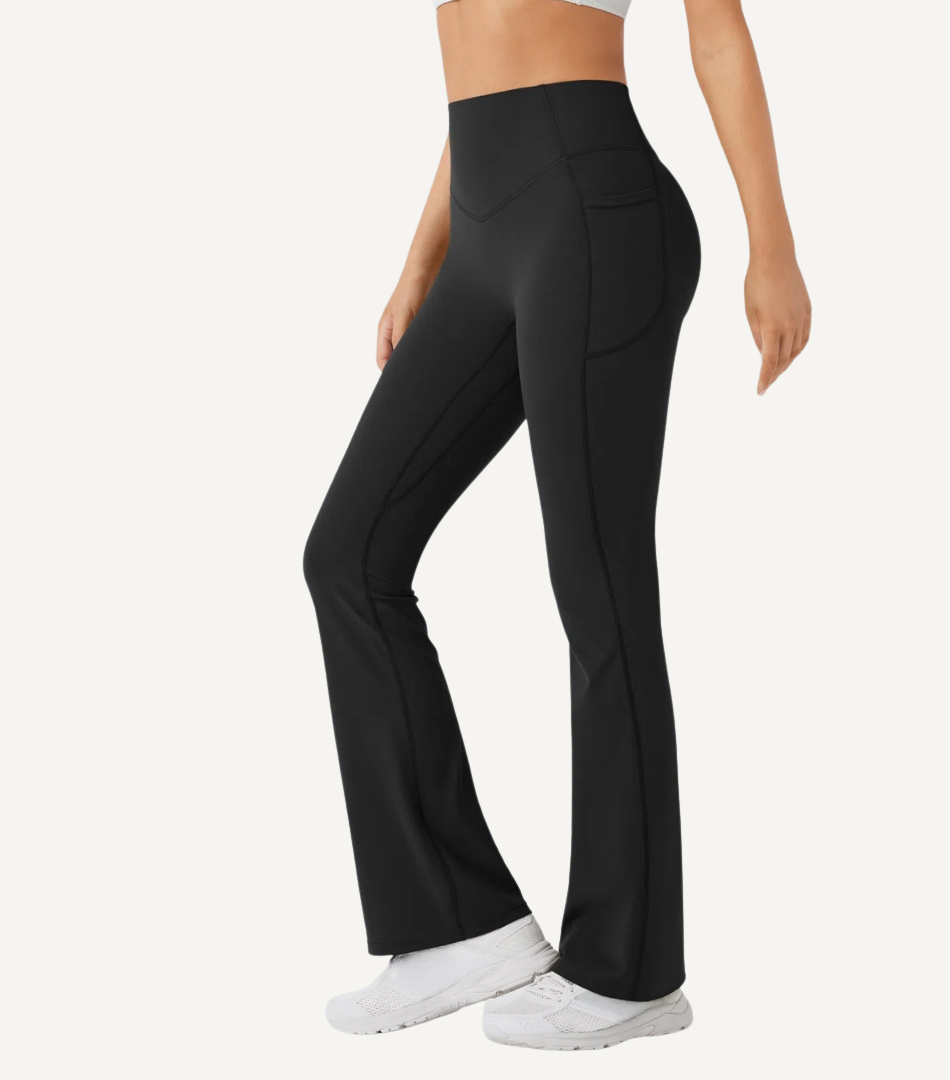 Leggings Bootcut Cintura Alta Bolsillos