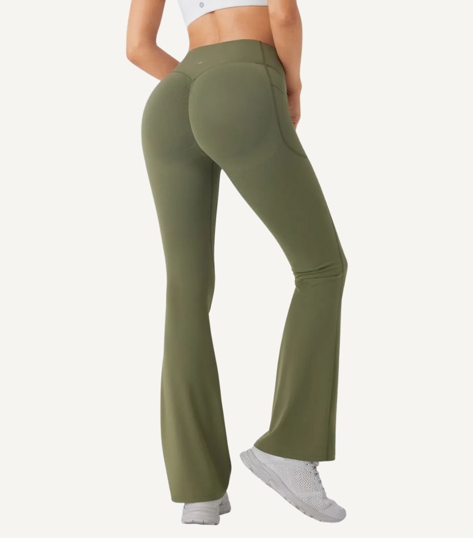 Leggings Bootcut Cintura Alta Bolsillos