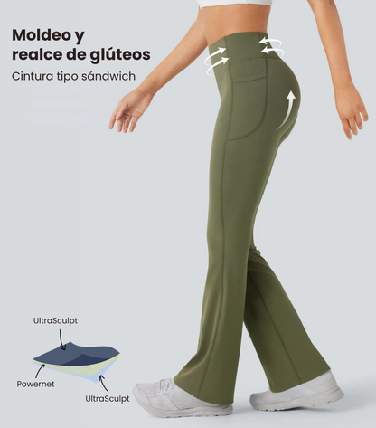 Leggings Bootcut Cintura Alta Bolsillos