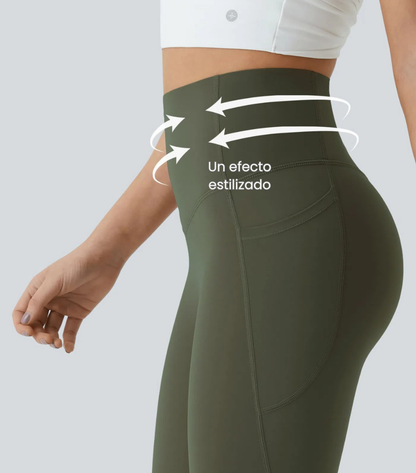 Leggings Bootcut Cintura Alta Bolsillos