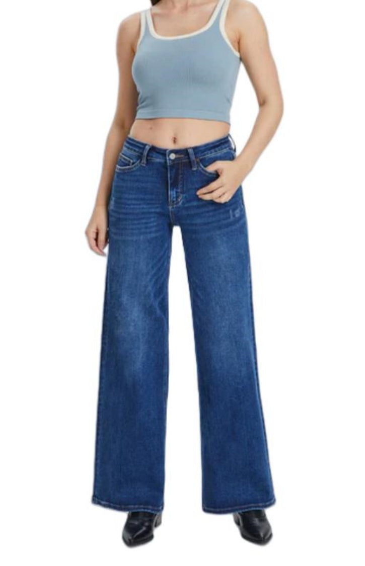 Jeans Wide Tiro Medio Bajo Stretch