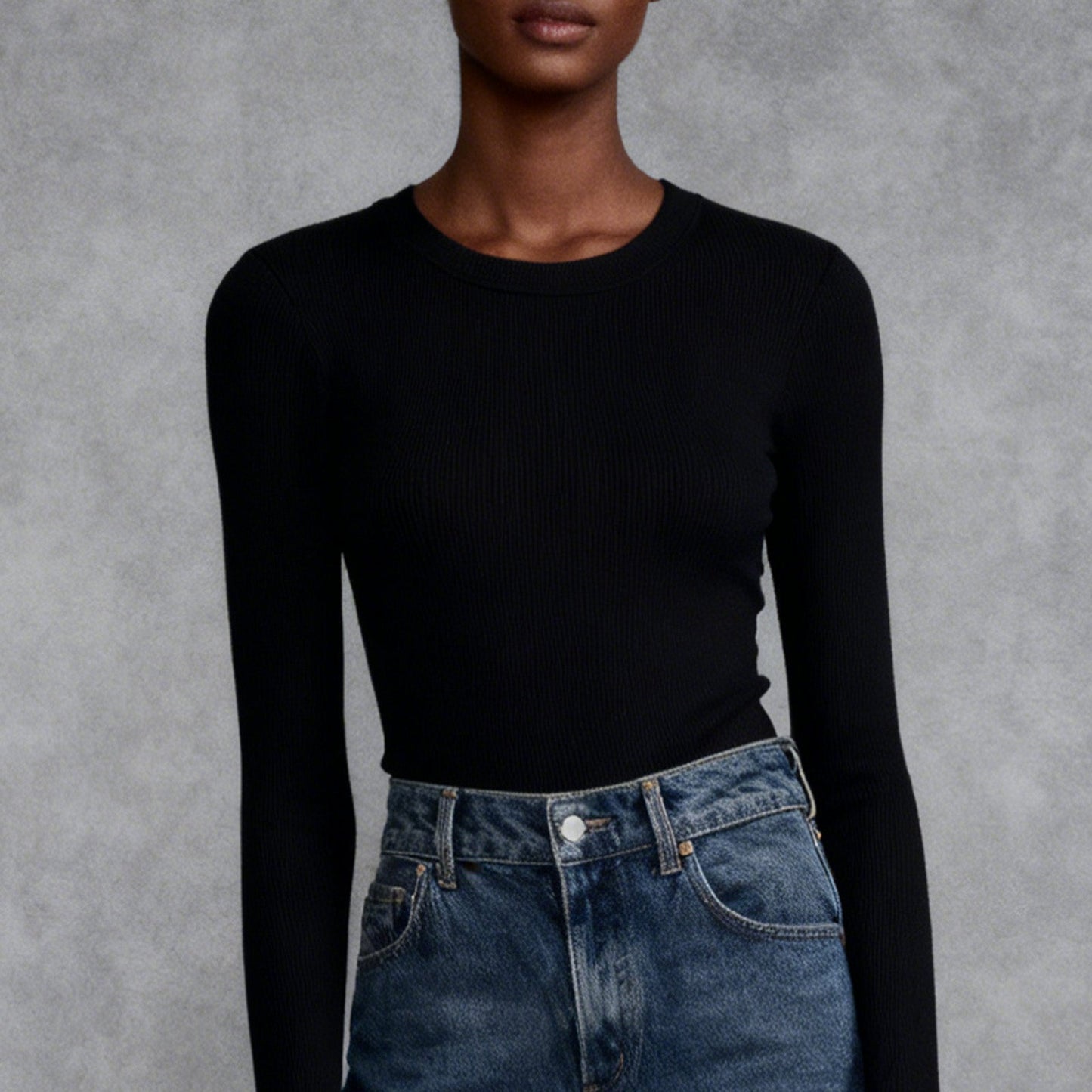 Εφαρμοστό Τοπ με Μακριά Μανίκια Rib