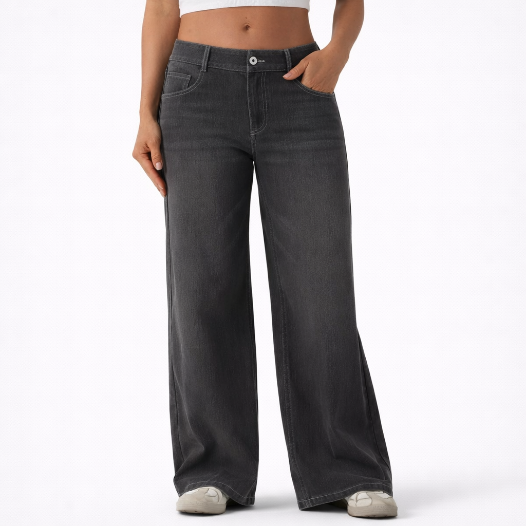Jeans Tiro Bajo Wide Zipper