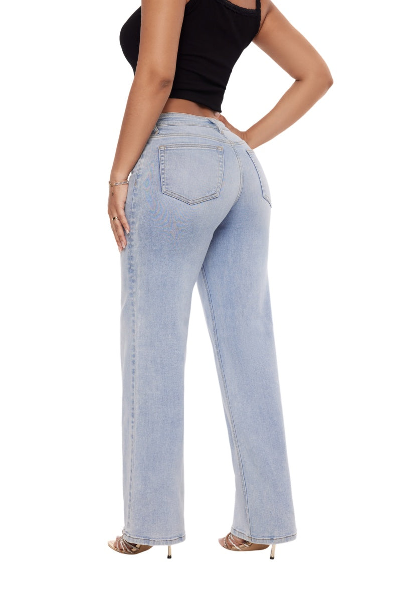 Jeans Wide Tiro Medio Bajo Stretch