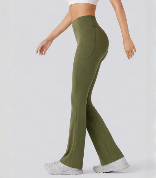 Leggings Bootcut Cintura Alta Bolsillos